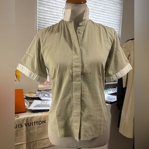 MIKU Apparel NWOT Tan Short Sleeve Show Shirt with White Mesh Accents. Size 30.